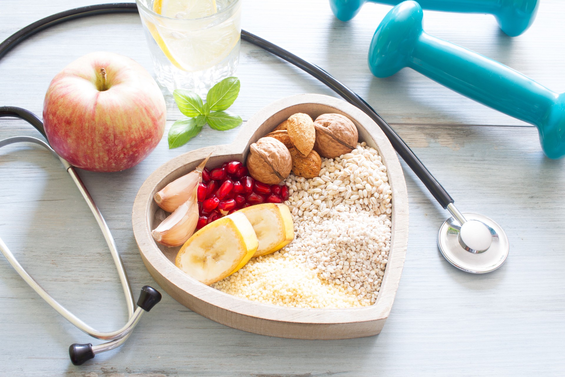 Healthy food in heart and water diet  concept